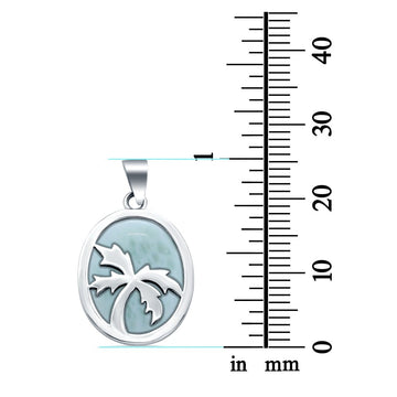 Oval Palm Tree Design Pendant Larimar 925 Sterling Silver